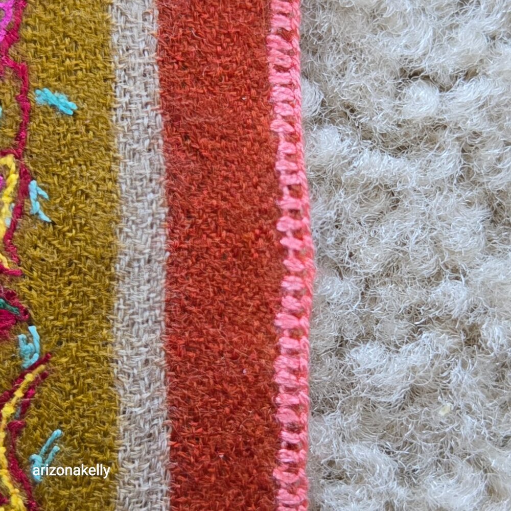 Embroidered Cashmere Scarf Boho Earthy Artisan - Picture 11 of 14